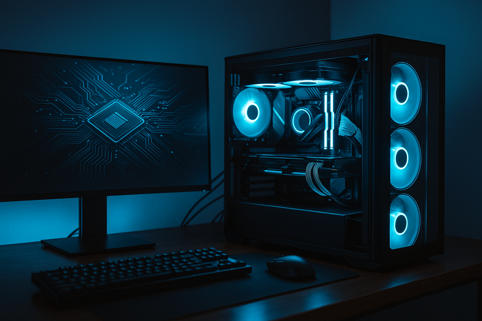 High-performance custom PC build with RGB lighting